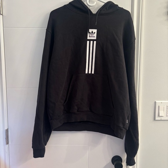 adidas Other - ADIDAS Trefoil Vertical 3-Stripe Pullover Hoodie Black Size M